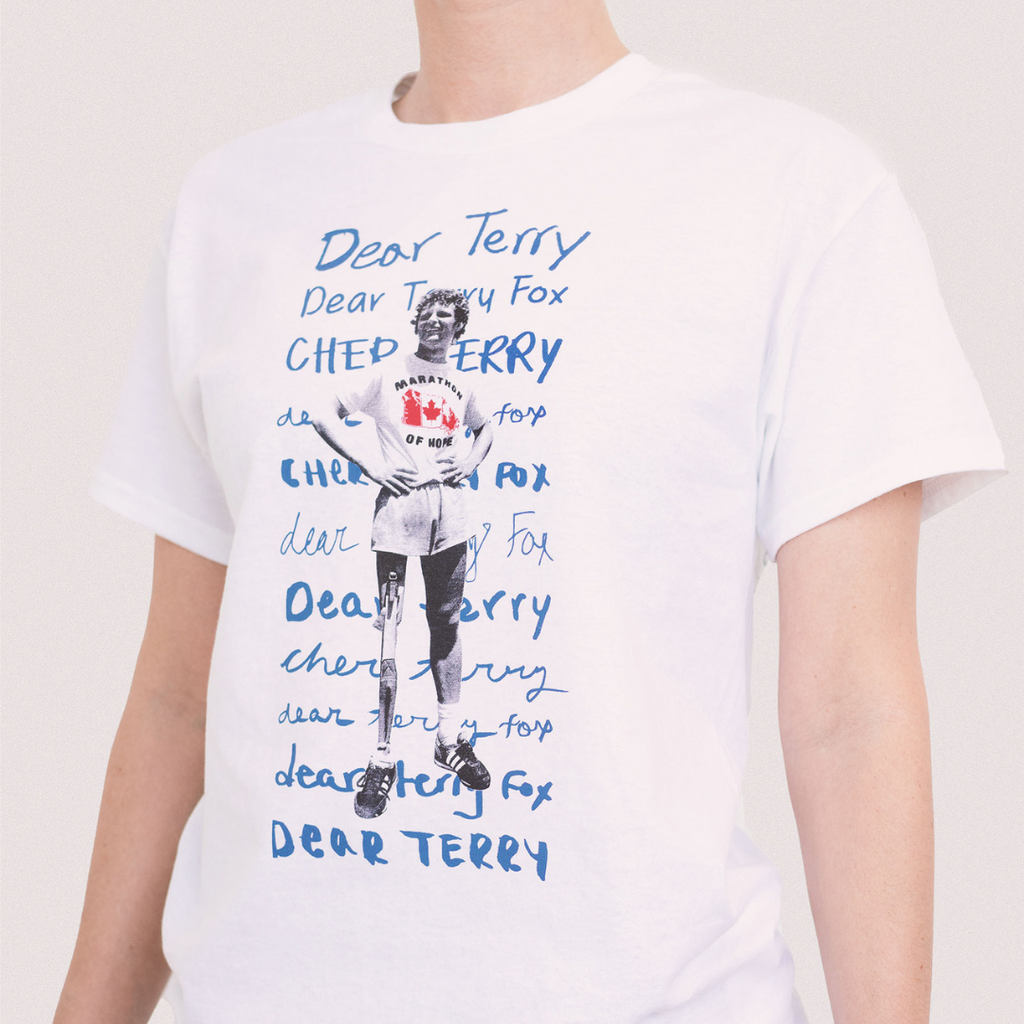 Woman wearing Dear Terry t-shirt